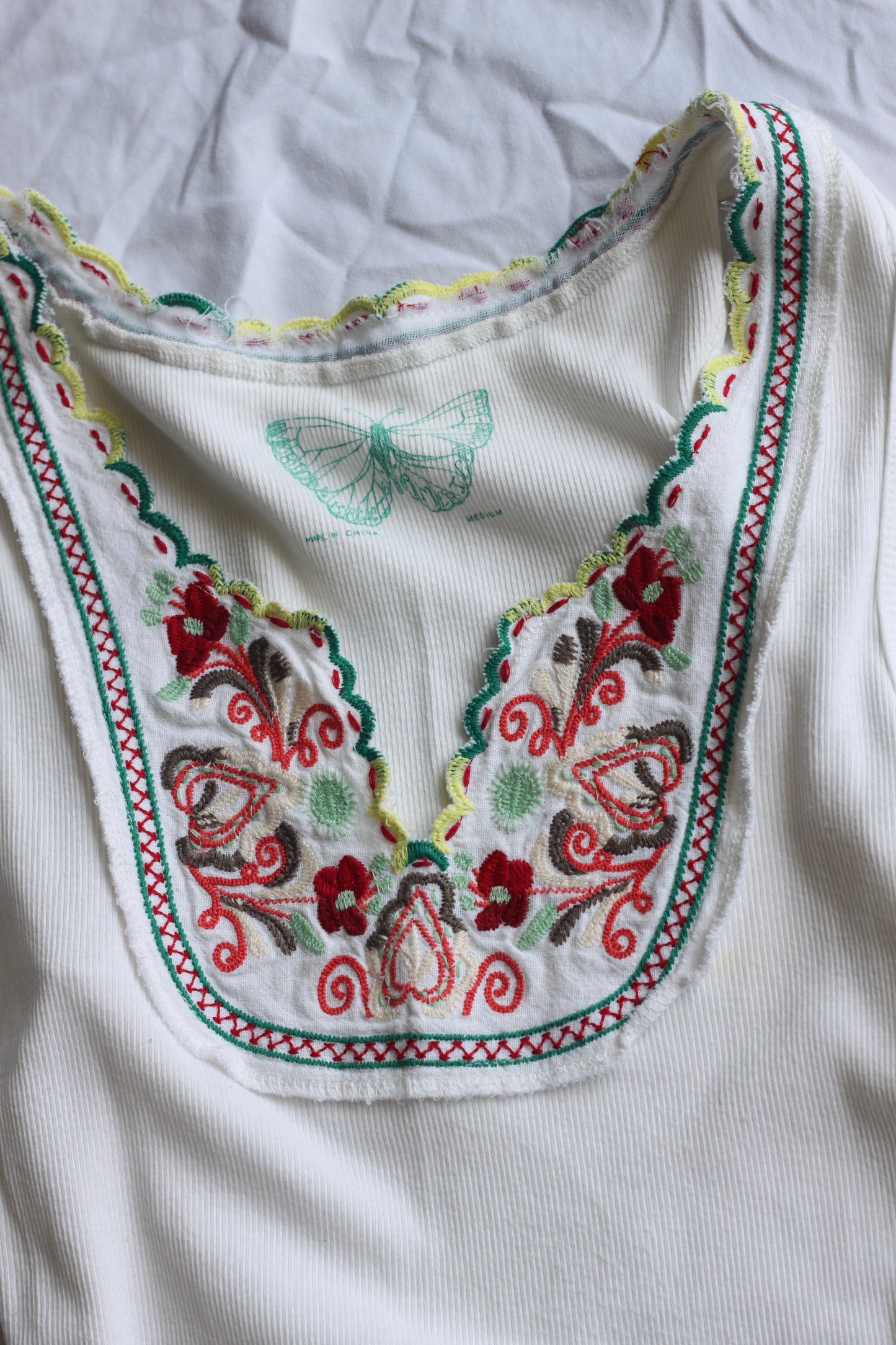 Summer Embroidered Ribbed Tank Top