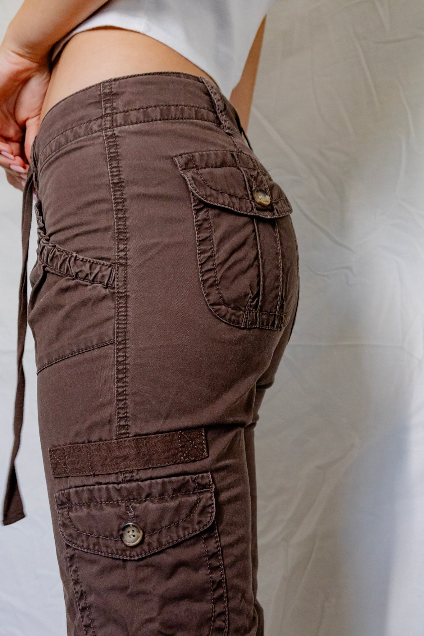 Brown Draw String Cargo Pants