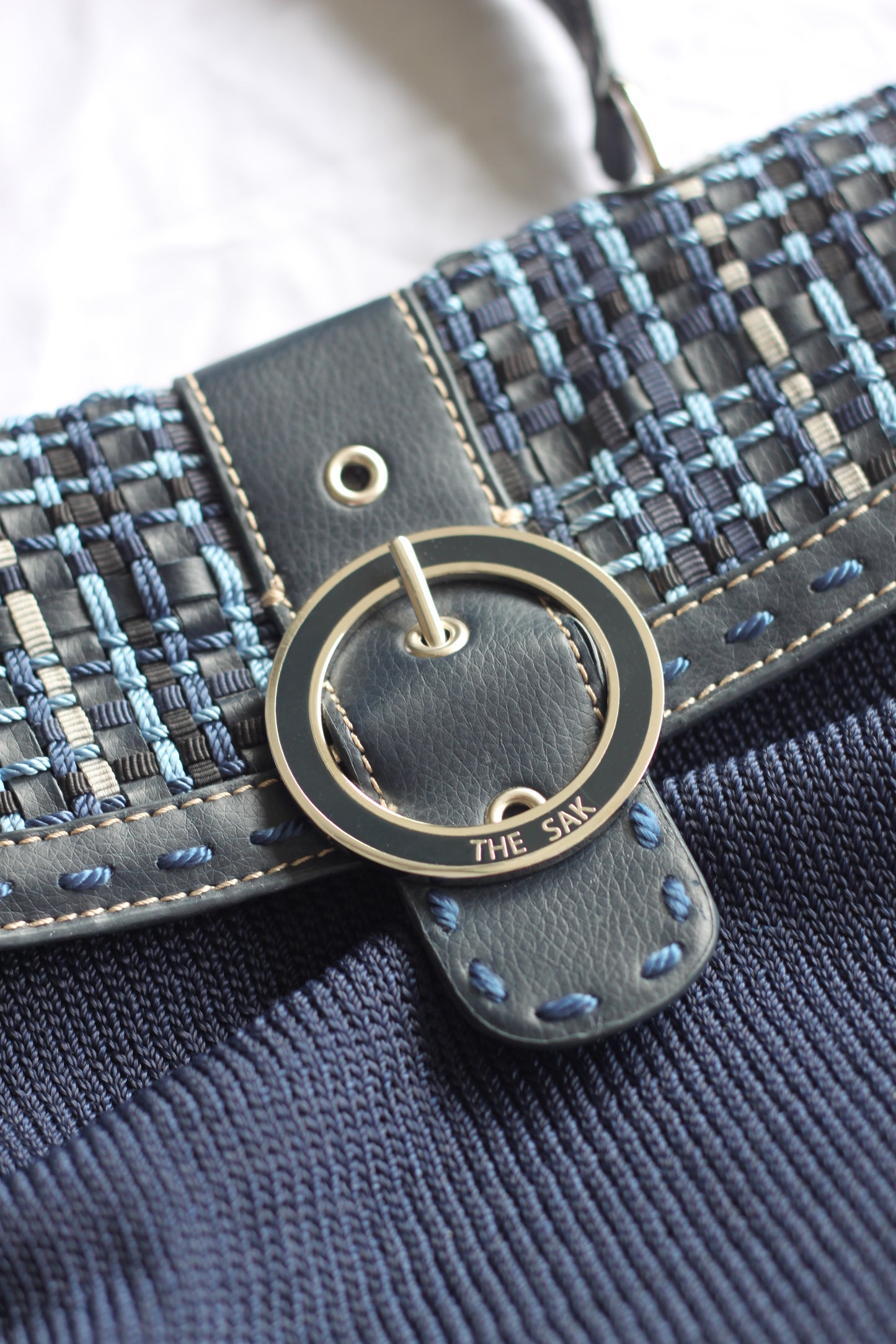 Navy Blue Stitched Clasped Bag
