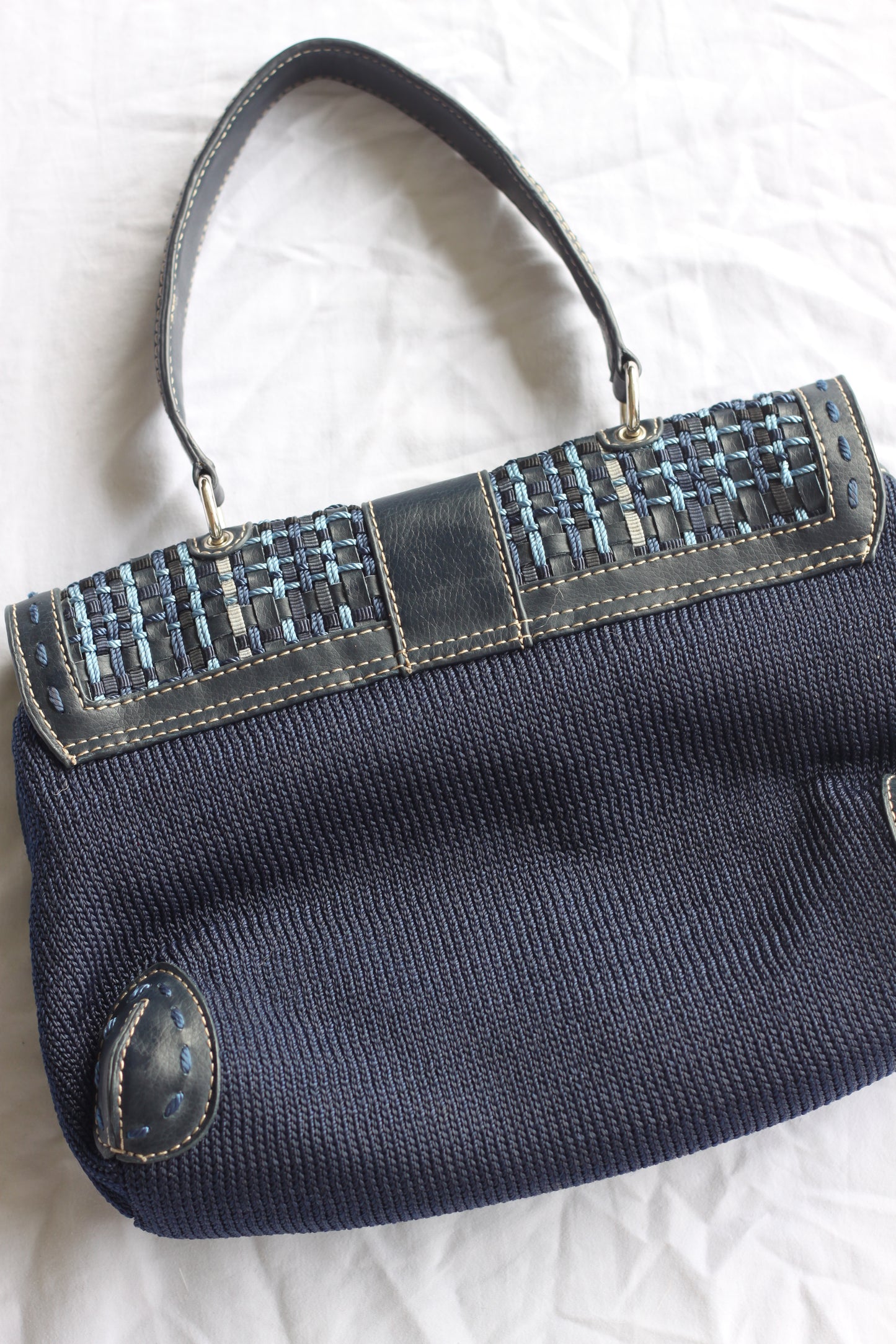 Navy Blue Stitched Clasped Bag