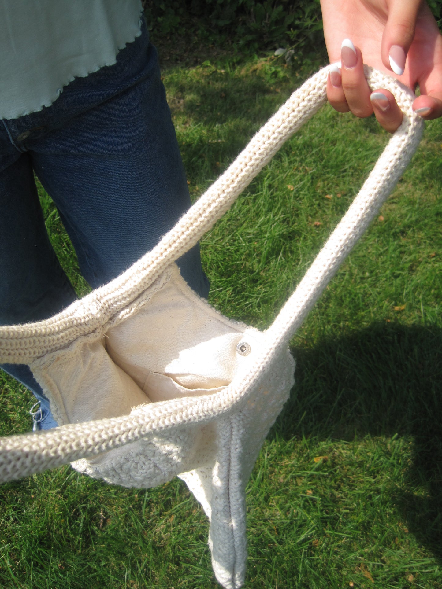 Cream Knit Shoulder Bag