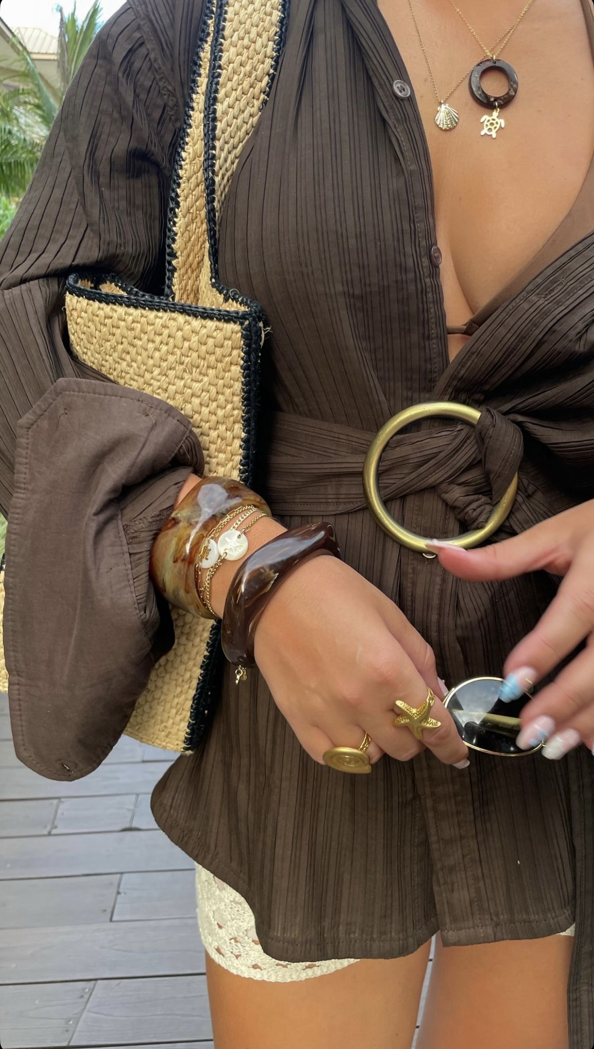 Vintage Brown & Gold Wrap Top