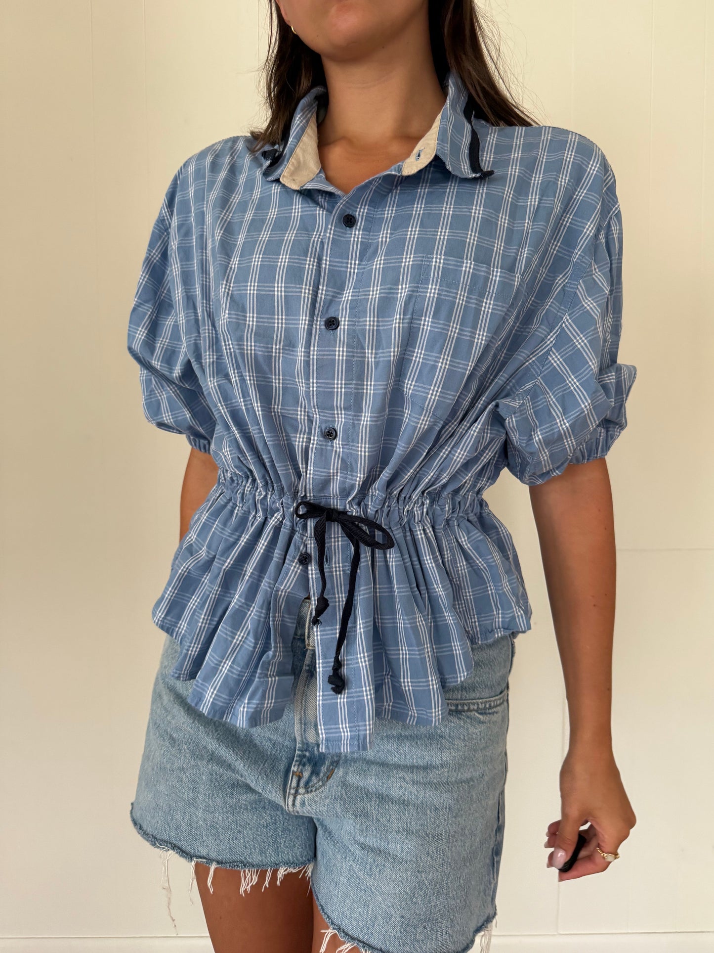 Marina Staple Tie Flannel Blouse