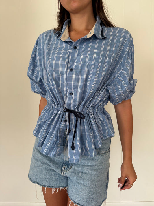 Marina Staple Tie Flannel Blouse