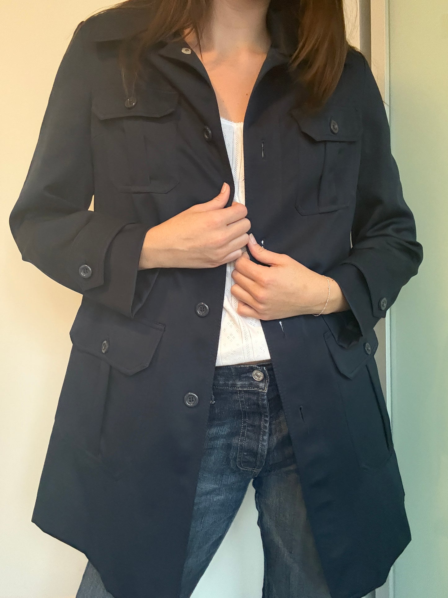 Vintage Navy Blue Trench Coat