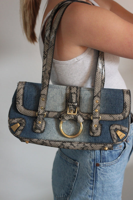 Snakeskin X Denim Clasp Purse