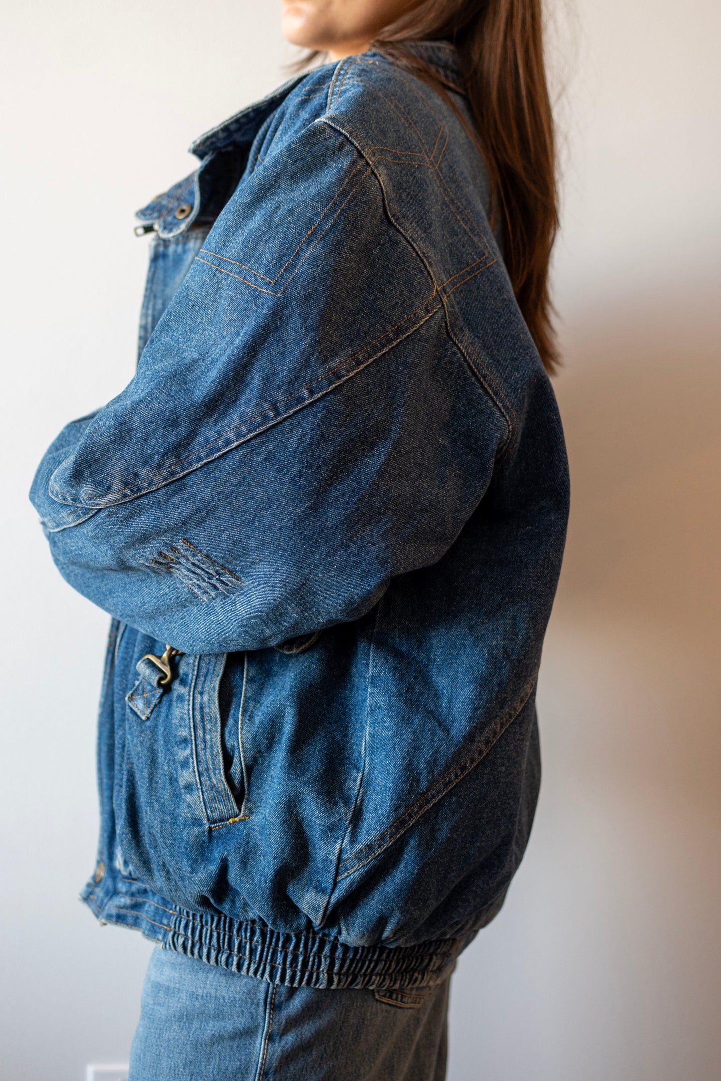 Double Layered Denim Bomber Jacket