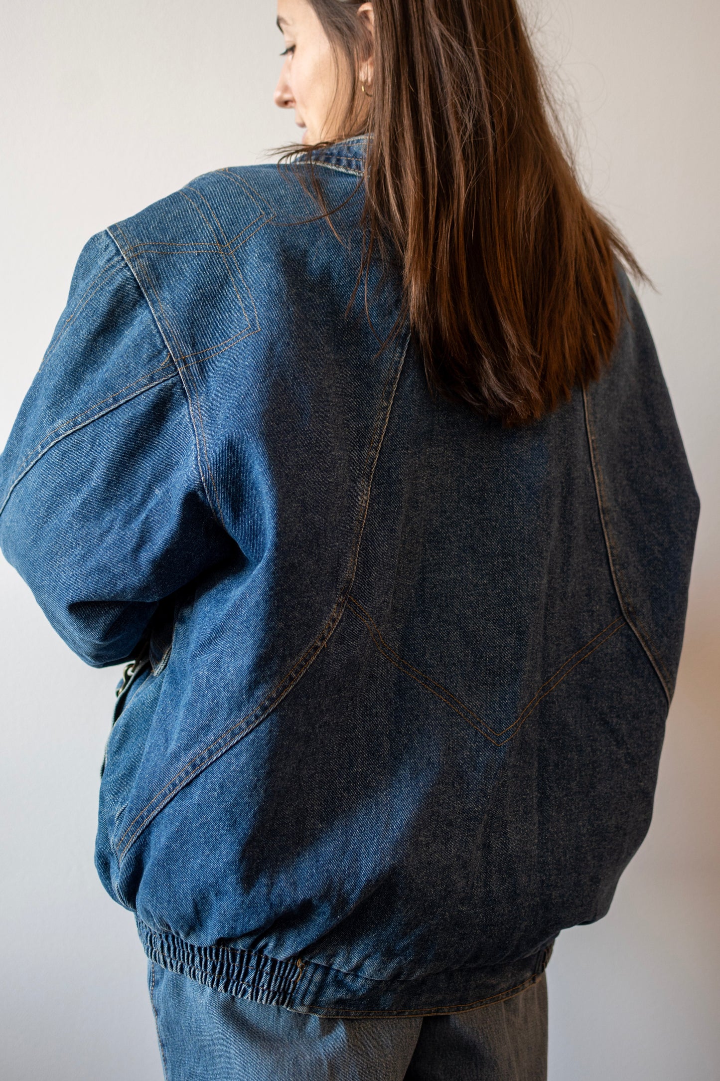 Double Layered Denim Bomber Jacket