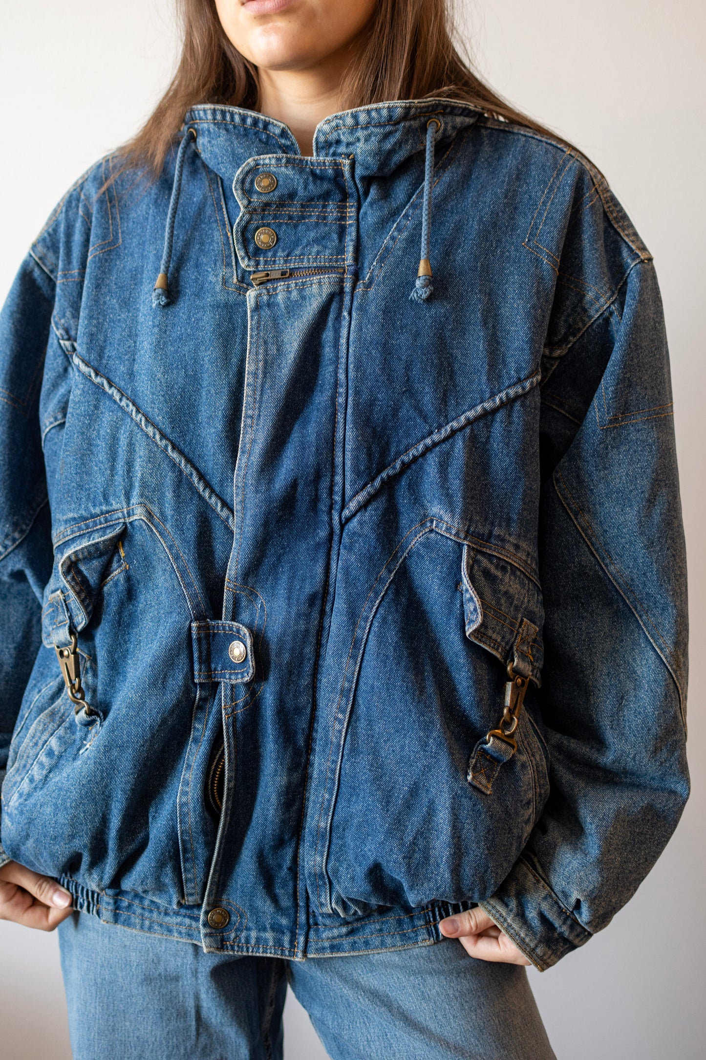 Double Layered Denim Bomber Jacket
