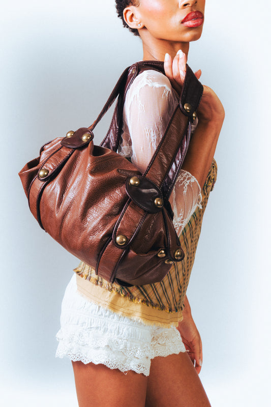 Brown Slouchy Gold Studded Purse