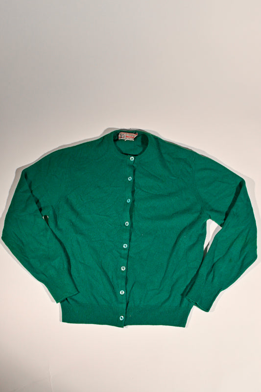 Green 100% Cashmere Button Up Cardigan
