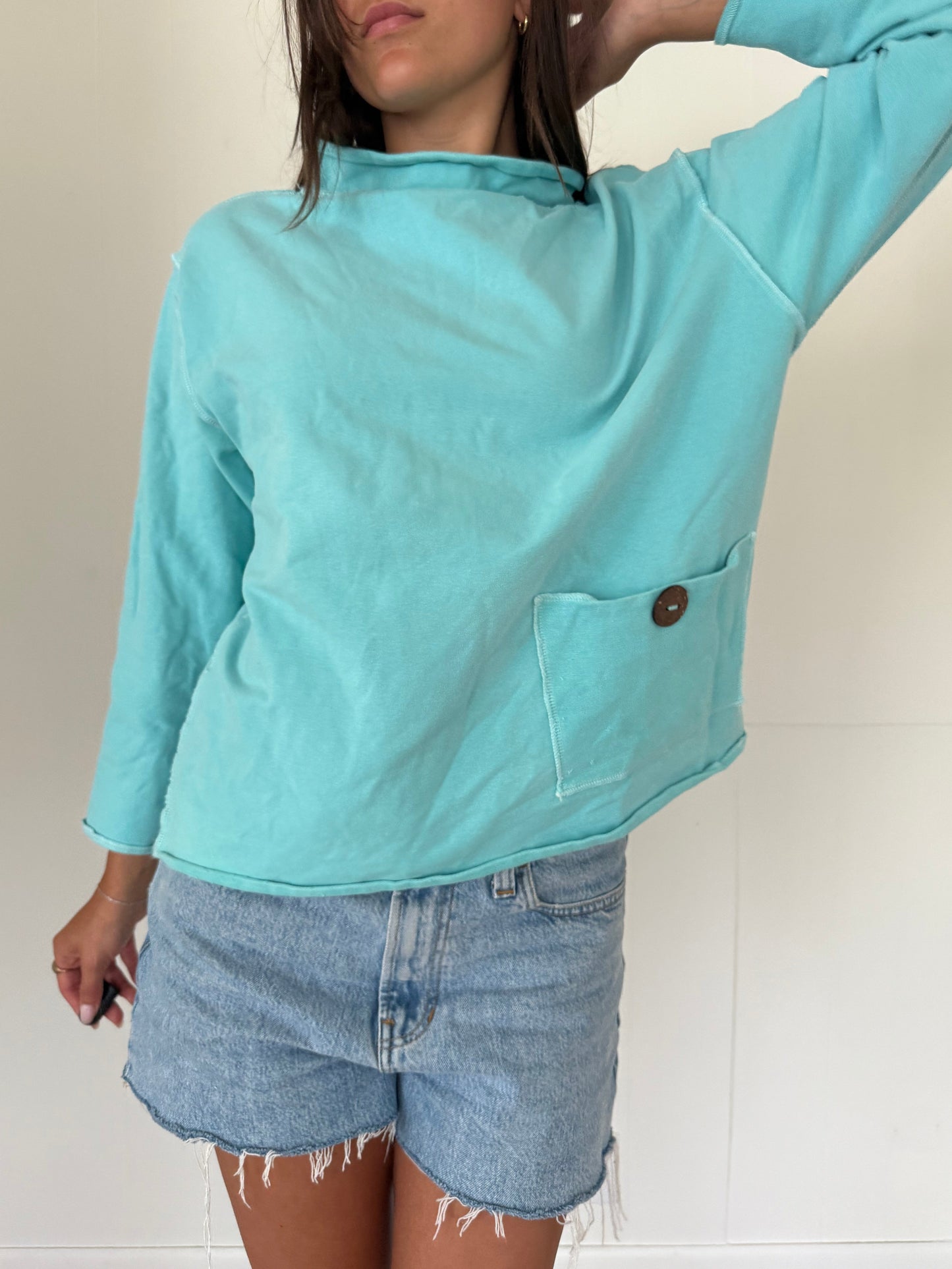 Unique Coastal Stitched Mock Neck Sweater