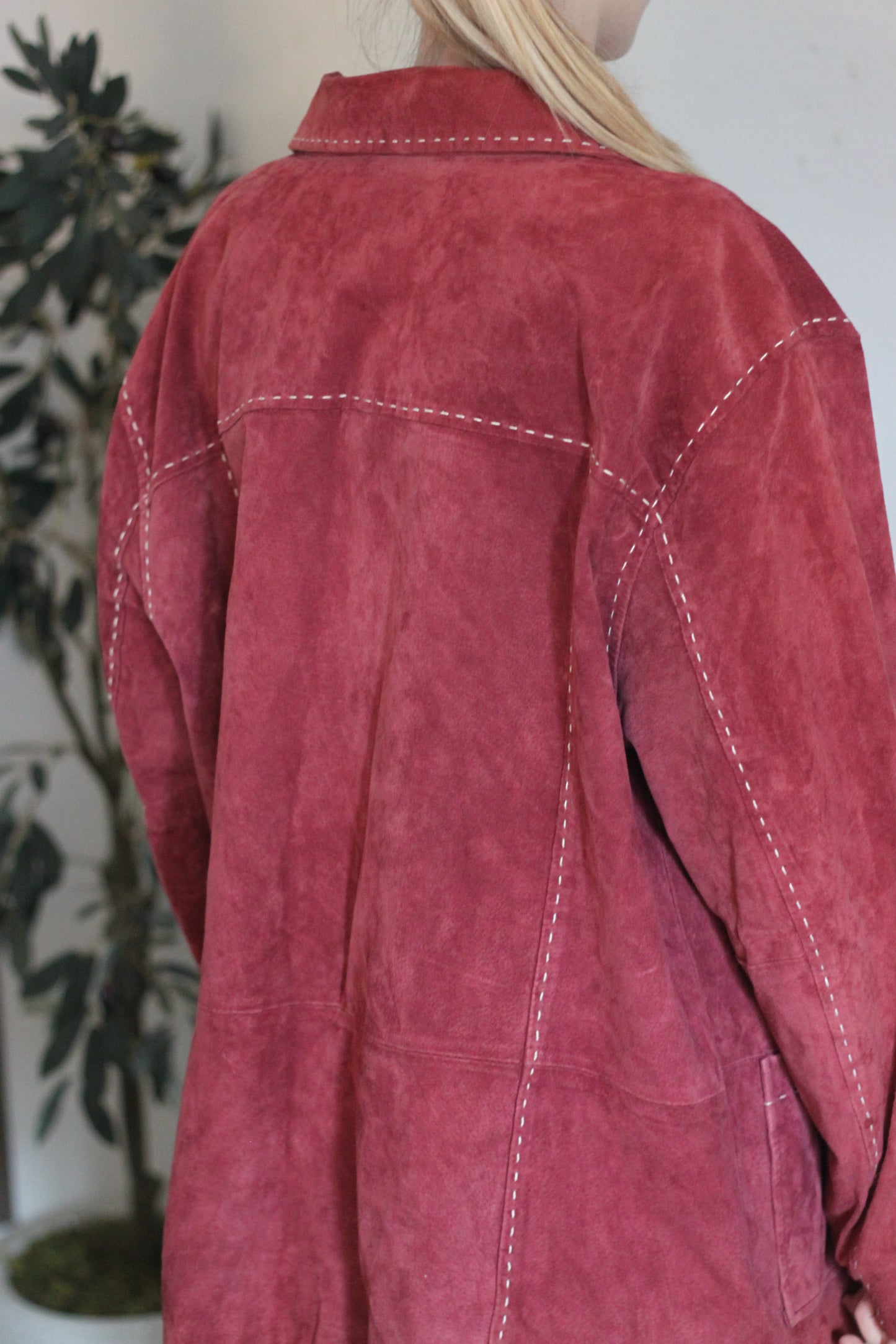 Oversized Red Suede Button Up Jacket