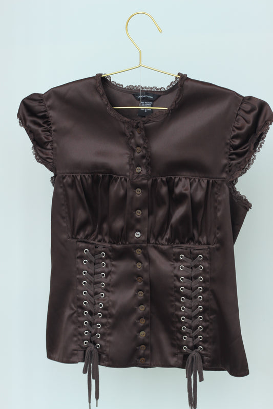 Vintage Babydoll Lace Up Blouse