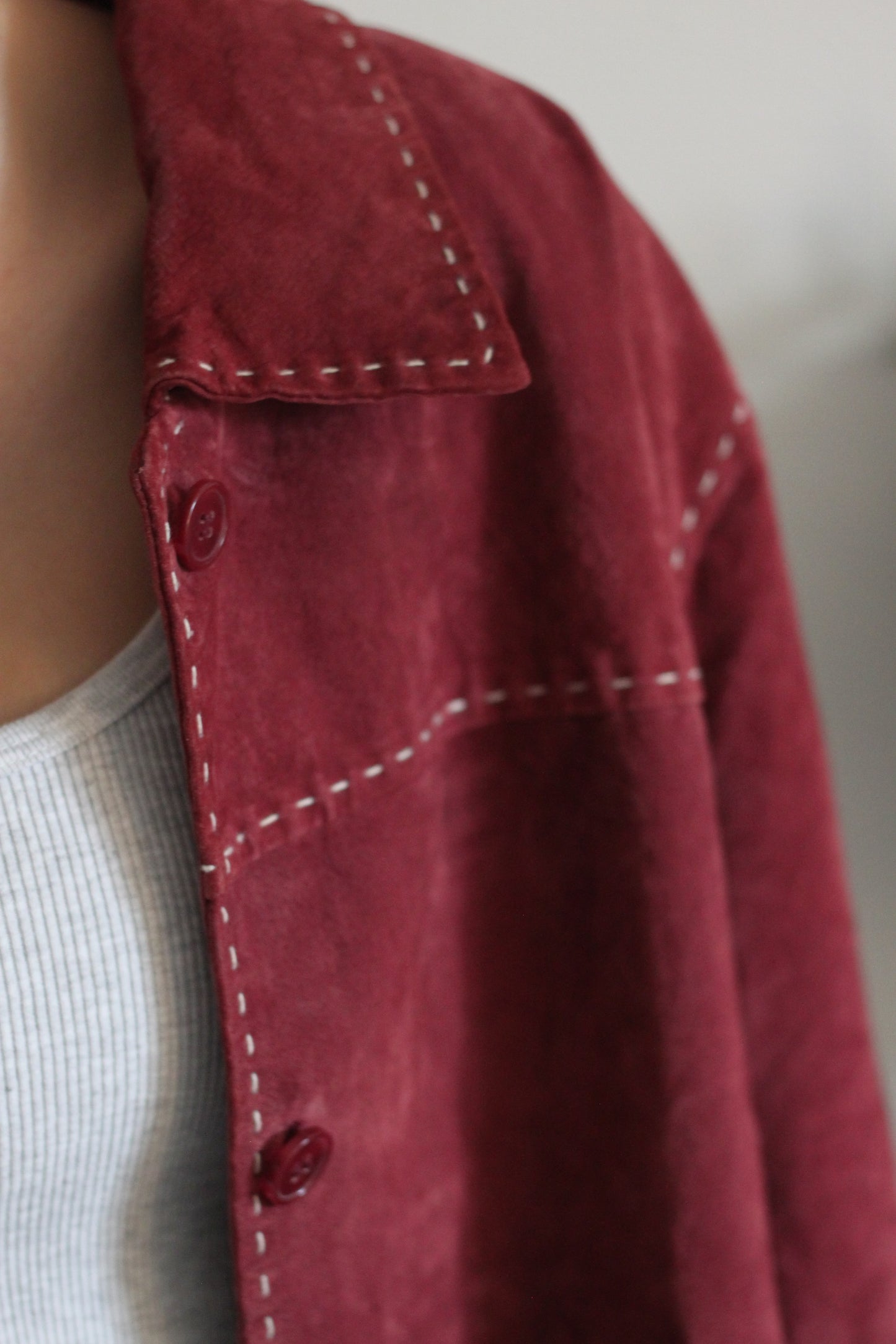 Oversized Red Suede Button Up Jacket