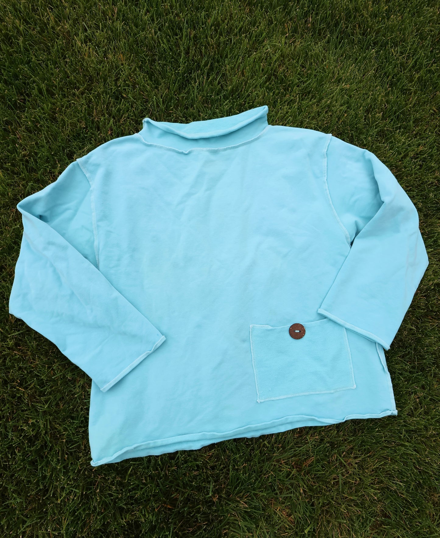 Unique Coastal Stitched Mock Neck Sweater