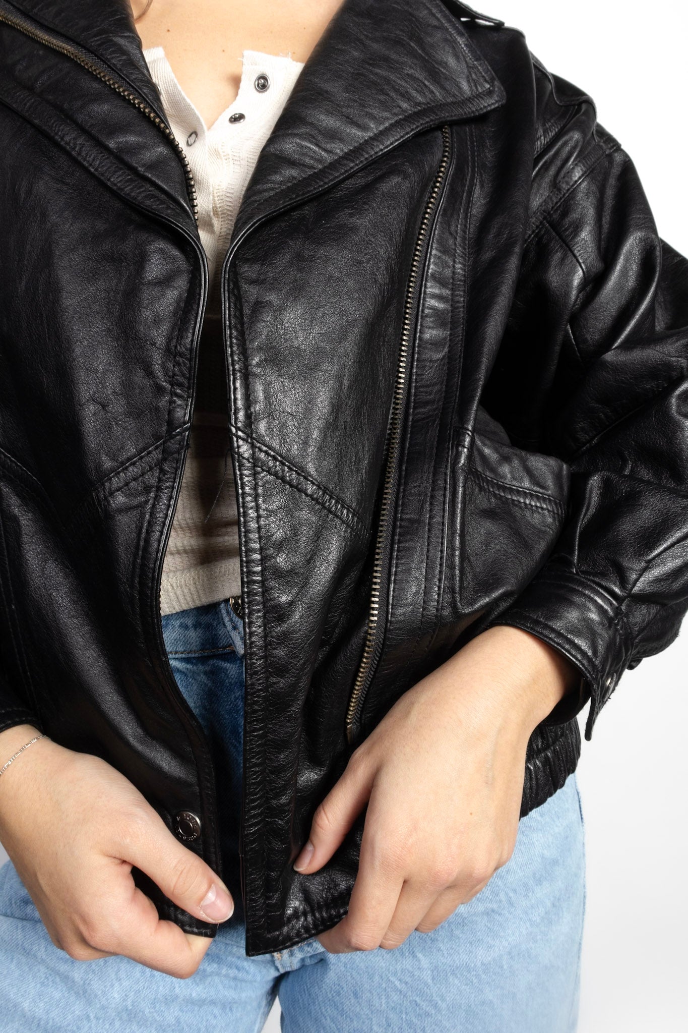 Vintage Leather Bomber Coat