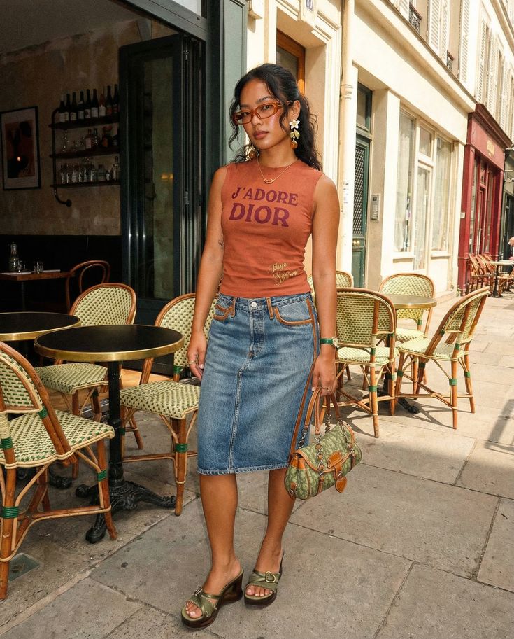 Vintage Lace up Midi Denim Skirt