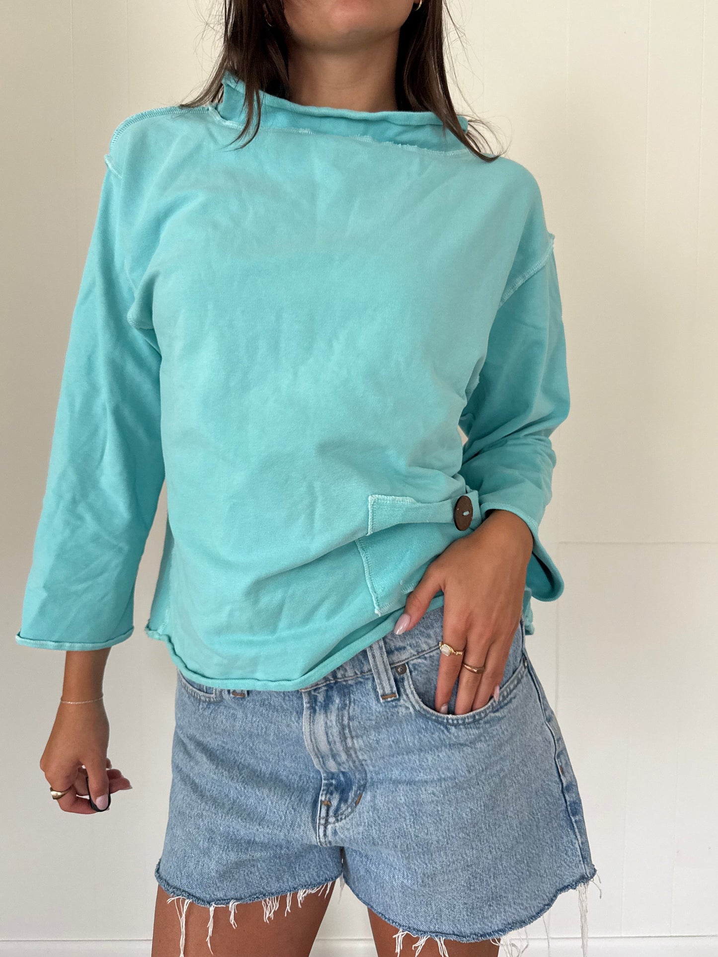 Unique Coastal Stitched Mock Neck Sweater