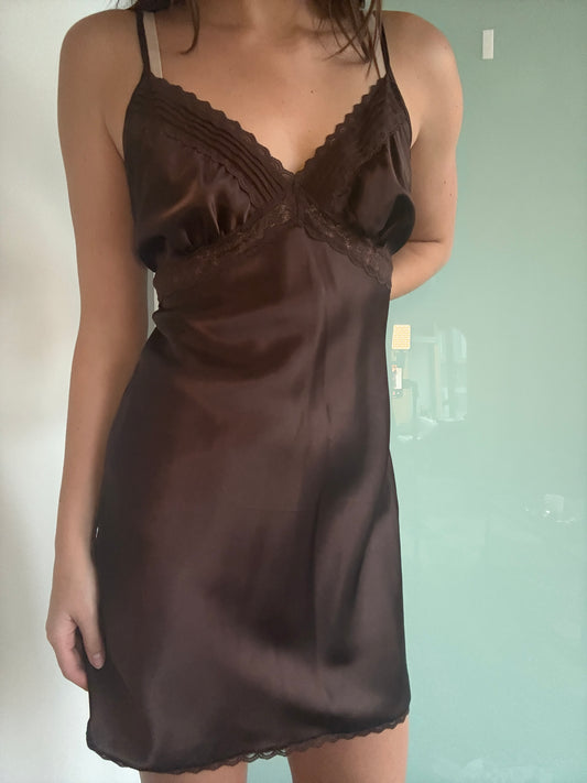 Brown Silk Slip Dress