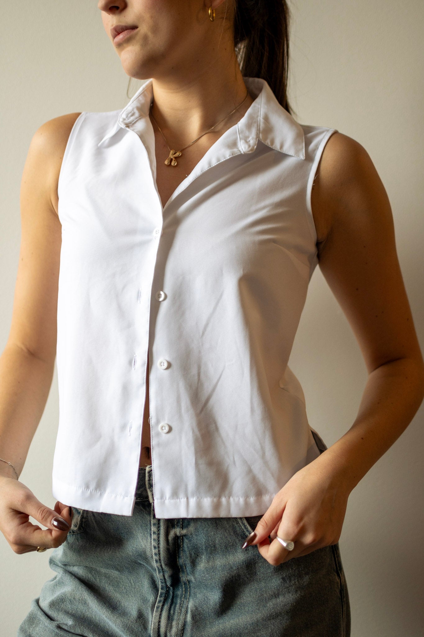 Vintage Button Up Collar Tank