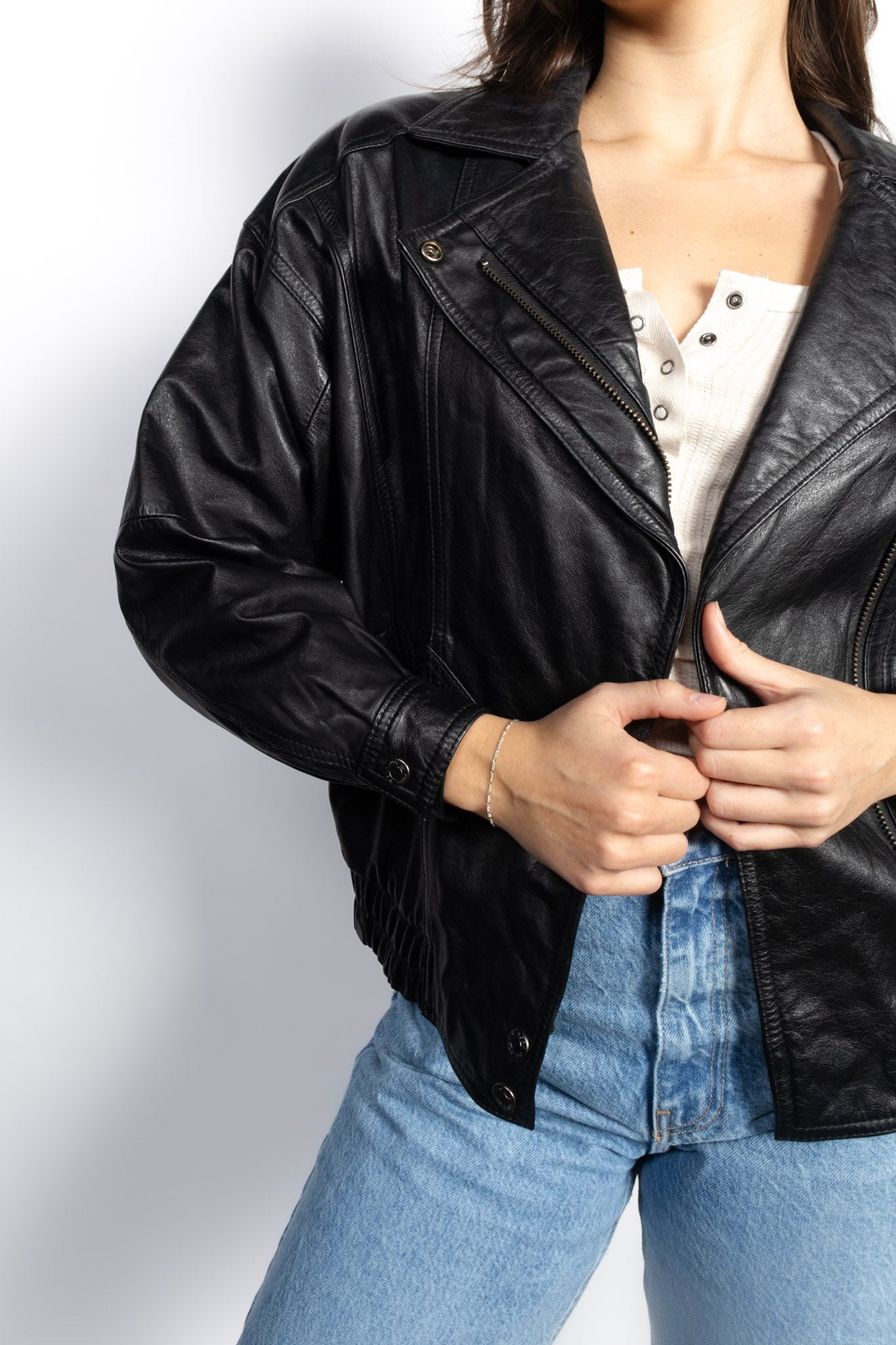 Vintage Leather Bomber Coat