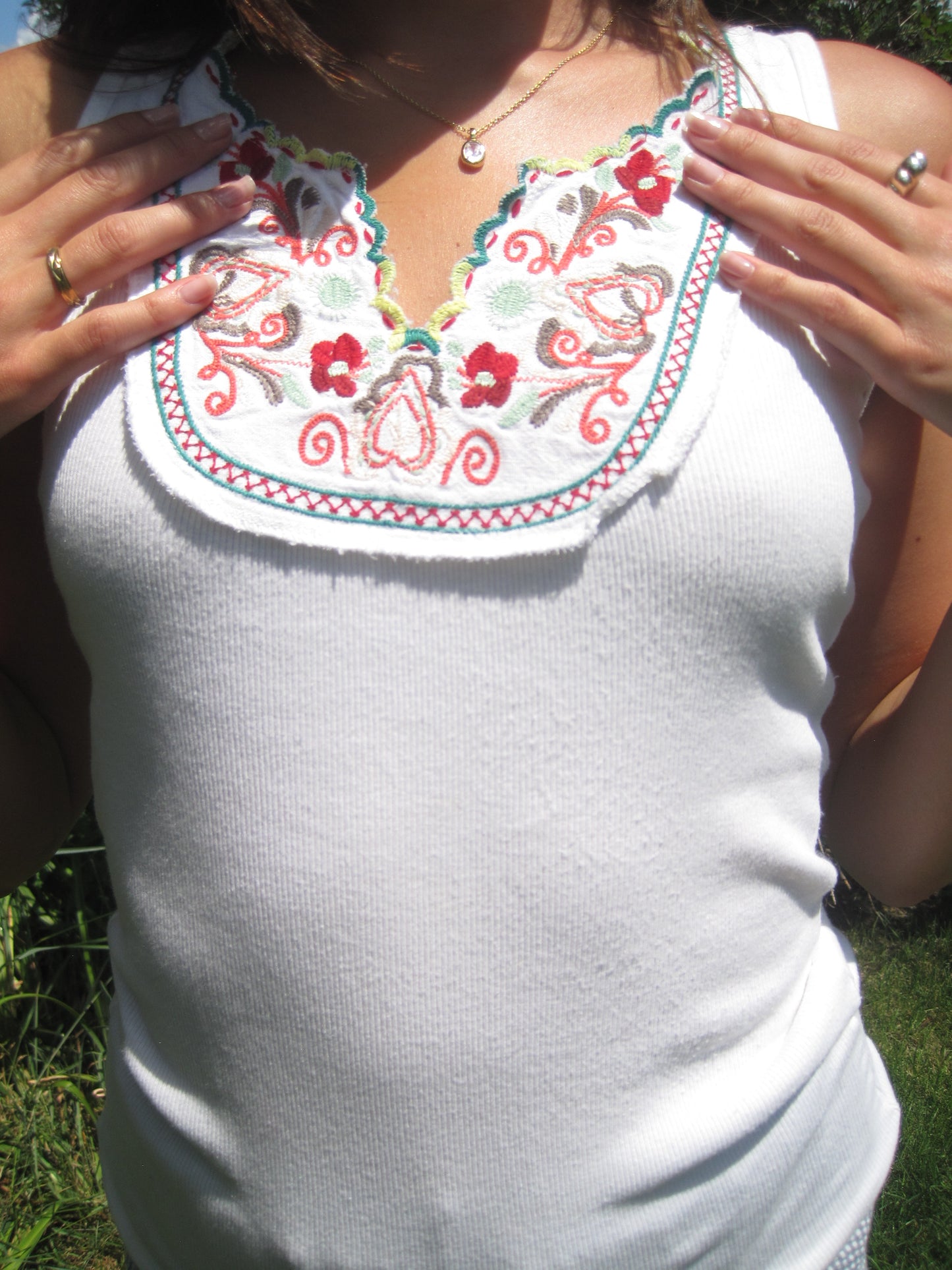 Summer Embroidered Ribbed Tank Top