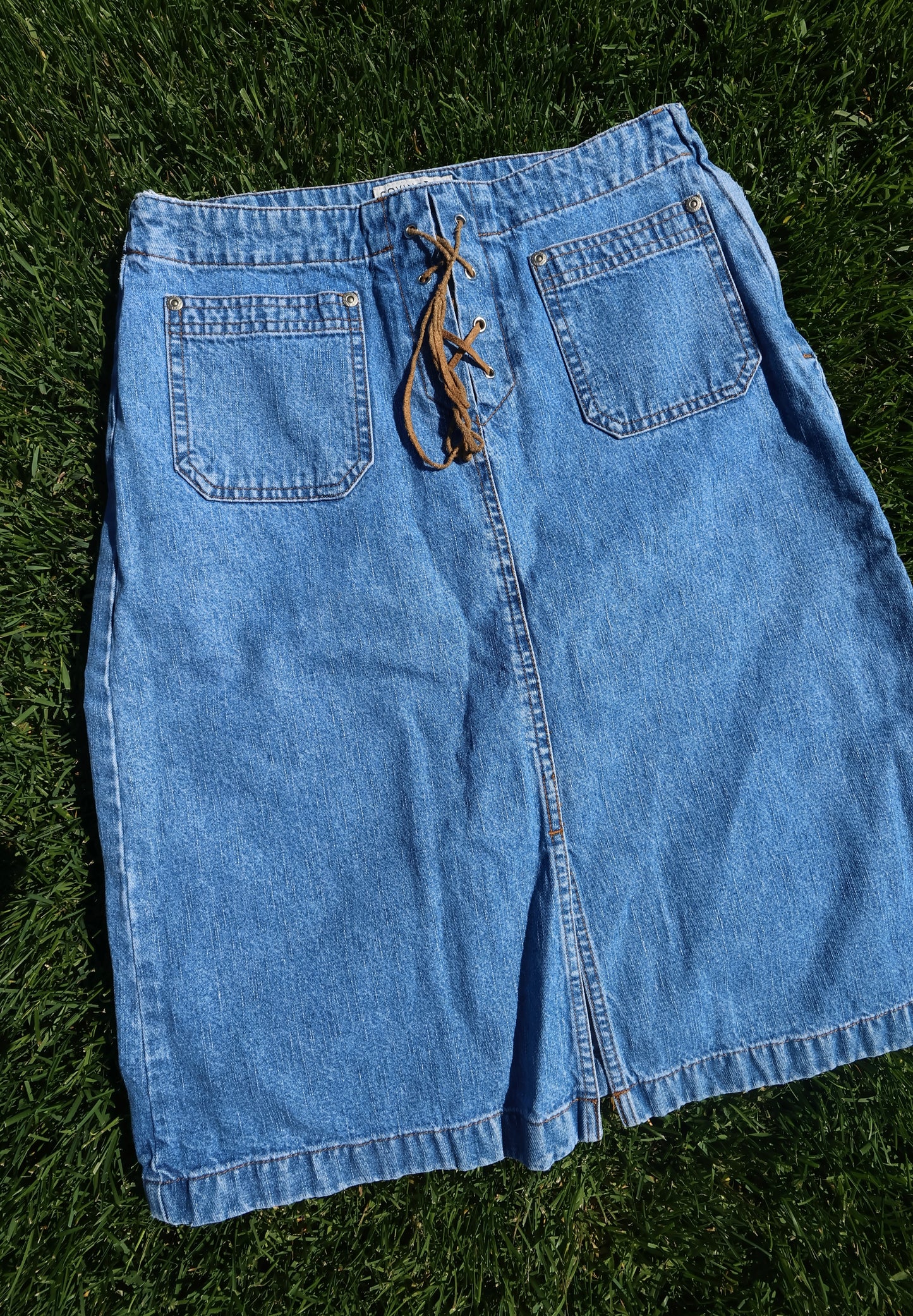 Vintage Lace up Midi Denim Skirt