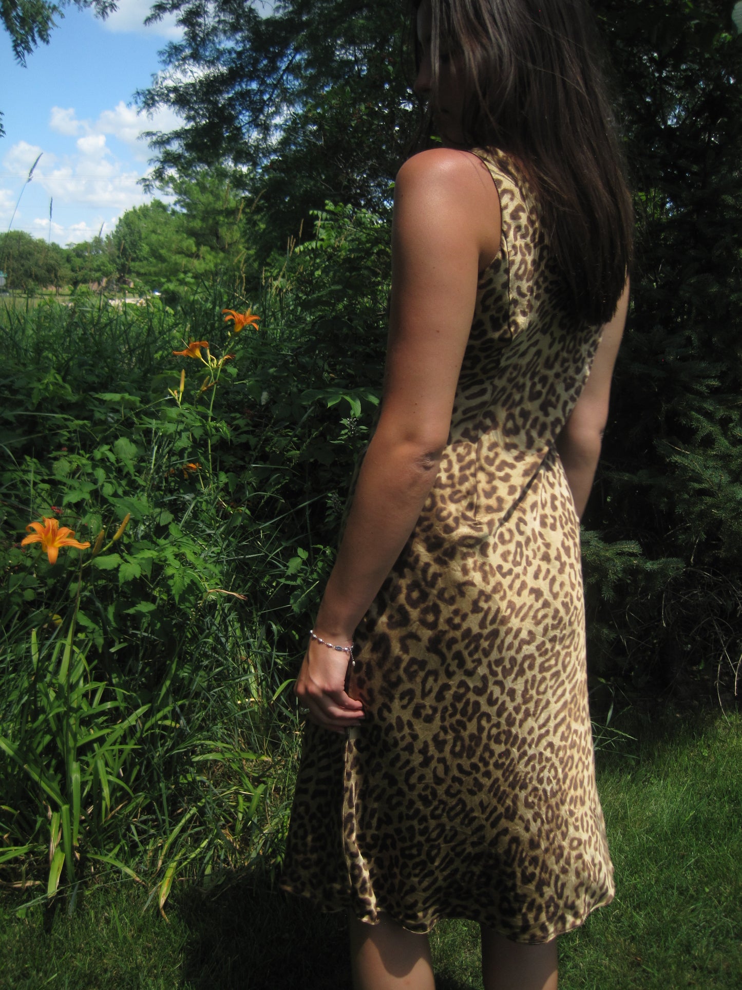 Vintage Midi Length Leopard Slip Dress