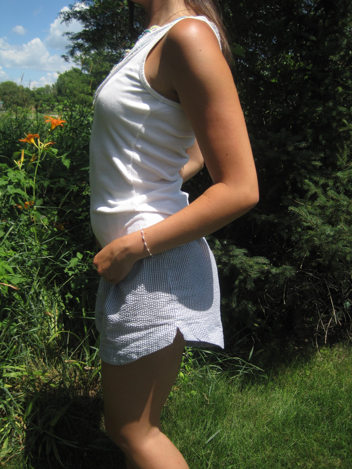 Summer Embroidered Ribbed Tank Top