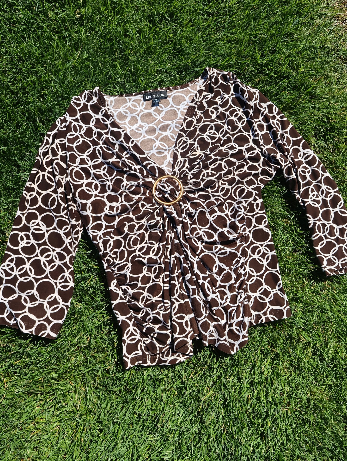 Vintage Brown & Gold Wrap Top