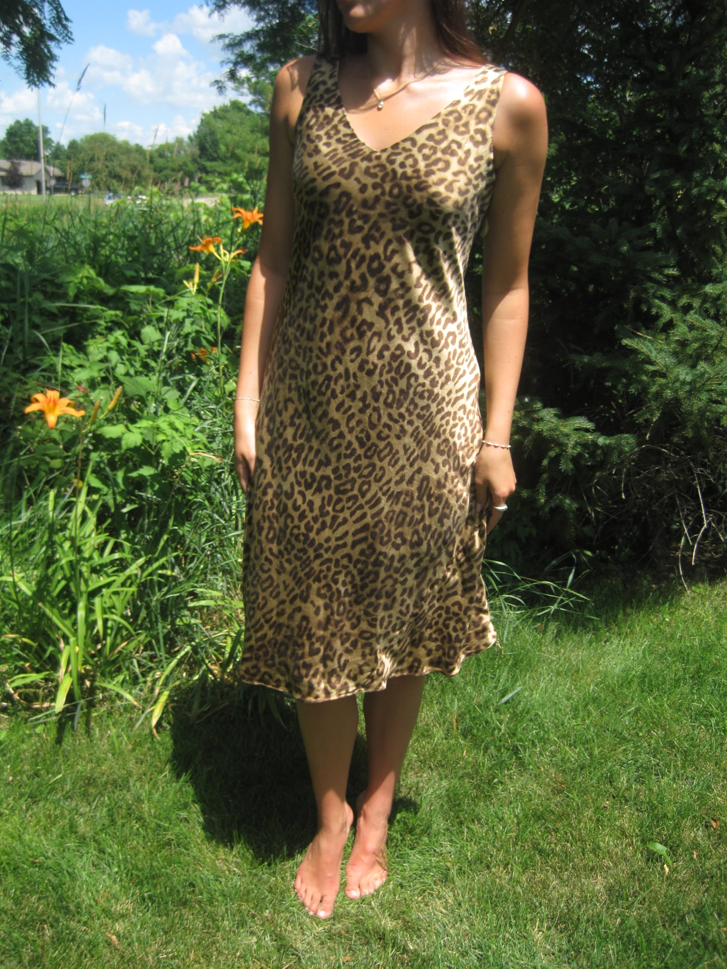 Vintage Midi Length Leopard Slip Dress