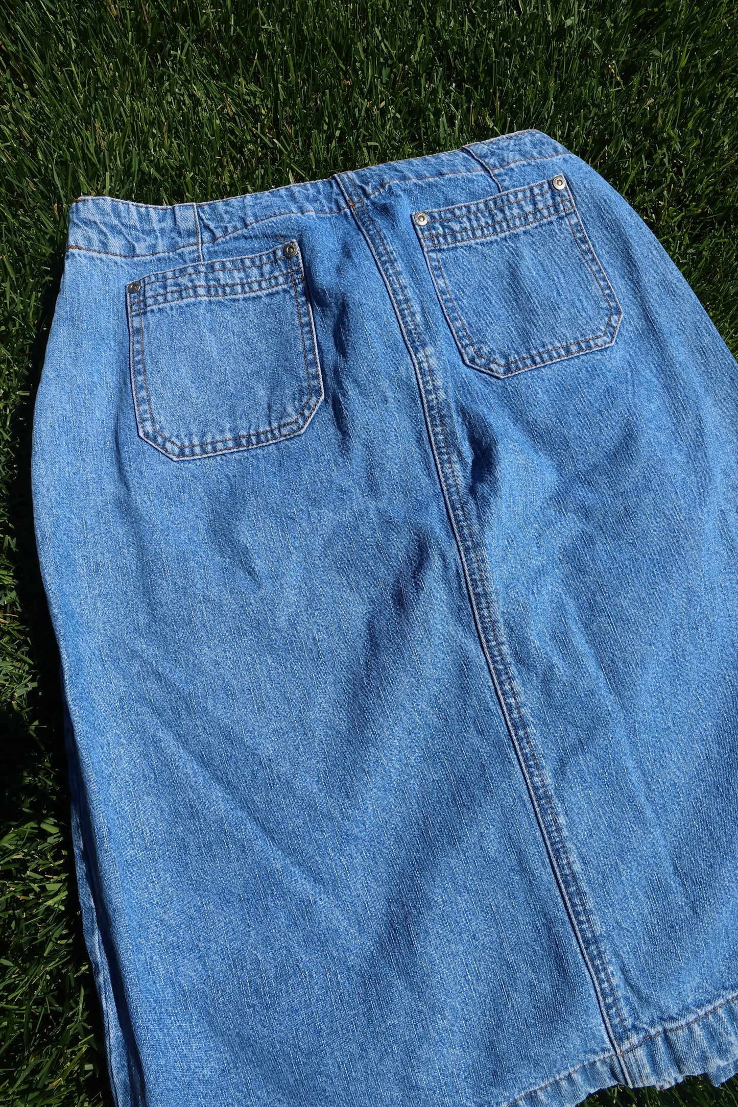 Vintage Lace up Midi Denim Skirt