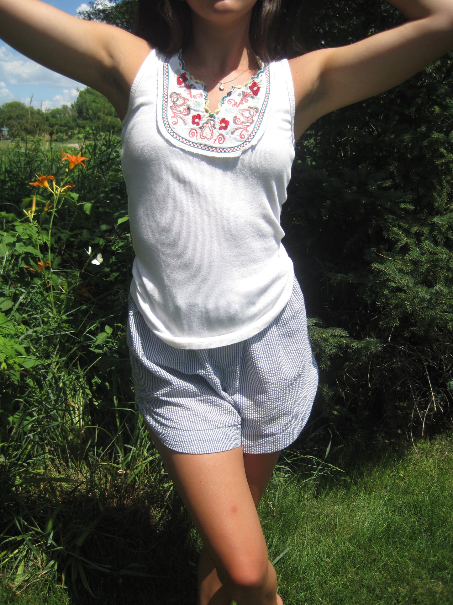 Summer Embroidered Ribbed Tank Top