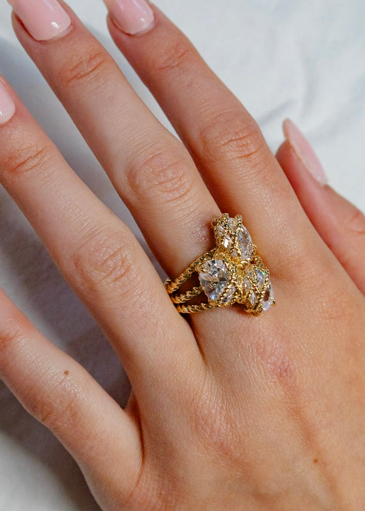 Gold Caged Rhinestone Ring