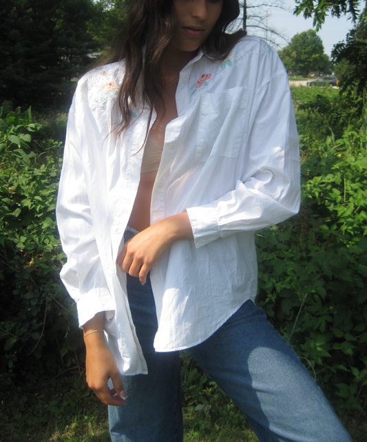 Embroidered Floral Button Up