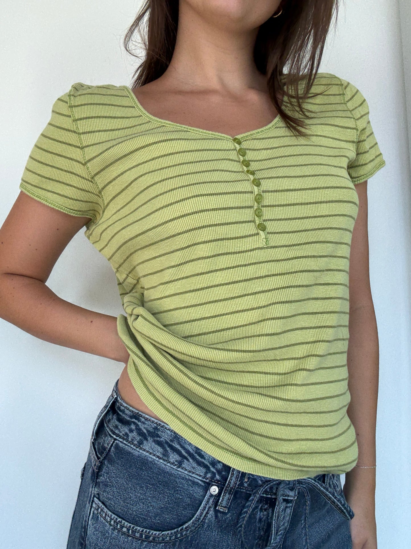 Sage Green Quarter Button Baby Tee