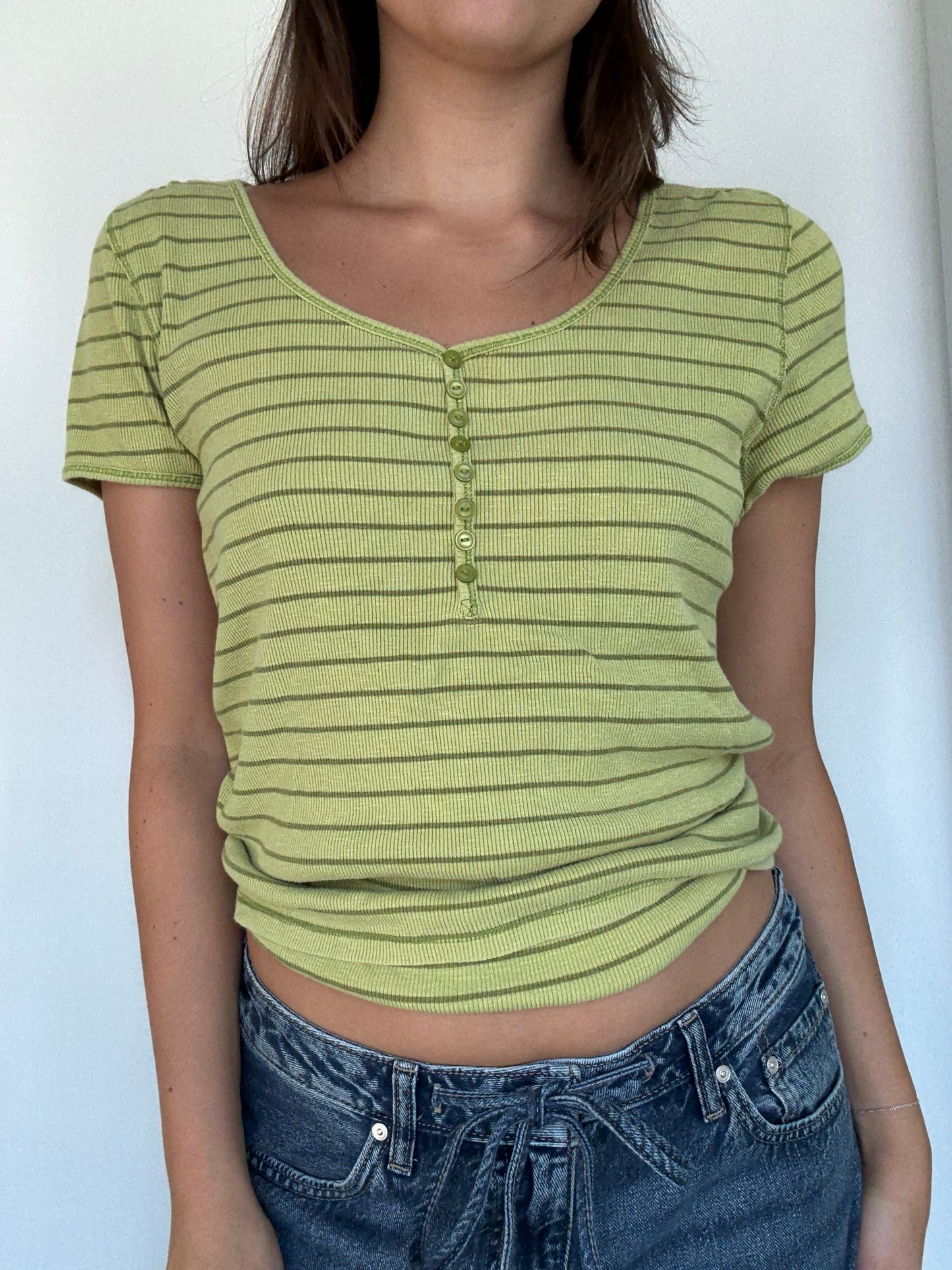 Sage Green Quarter Button Baby Tee