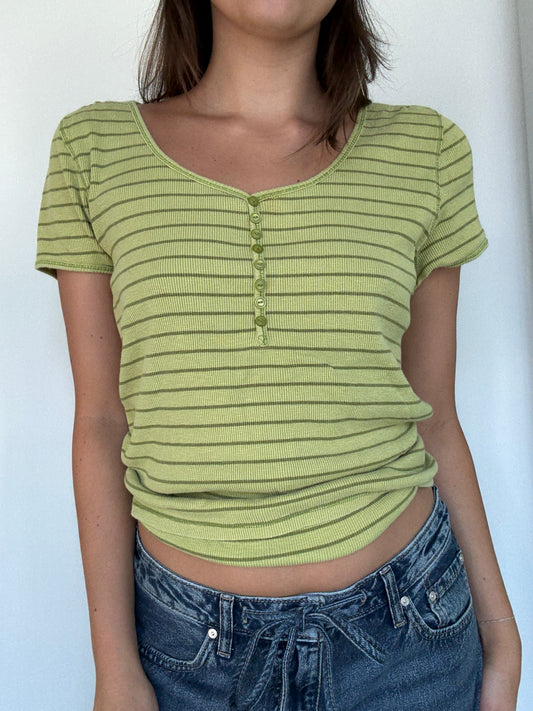 Sage Green Quarter Button Baby Tee