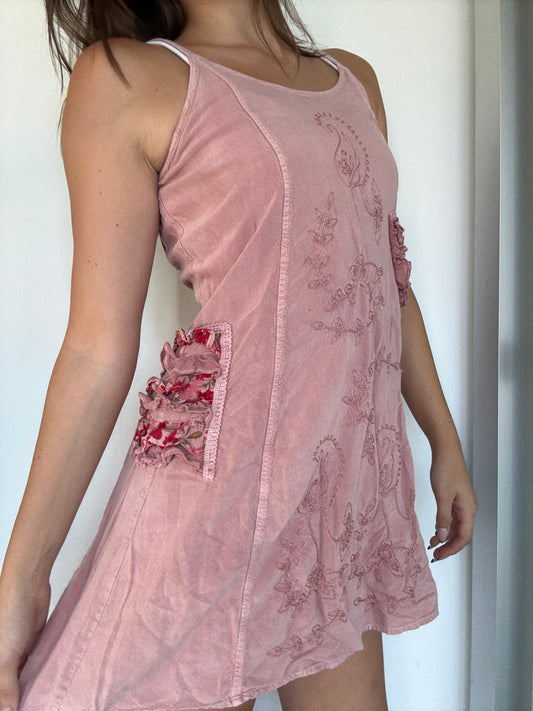 Vintage Boho Mini Mauve Dress