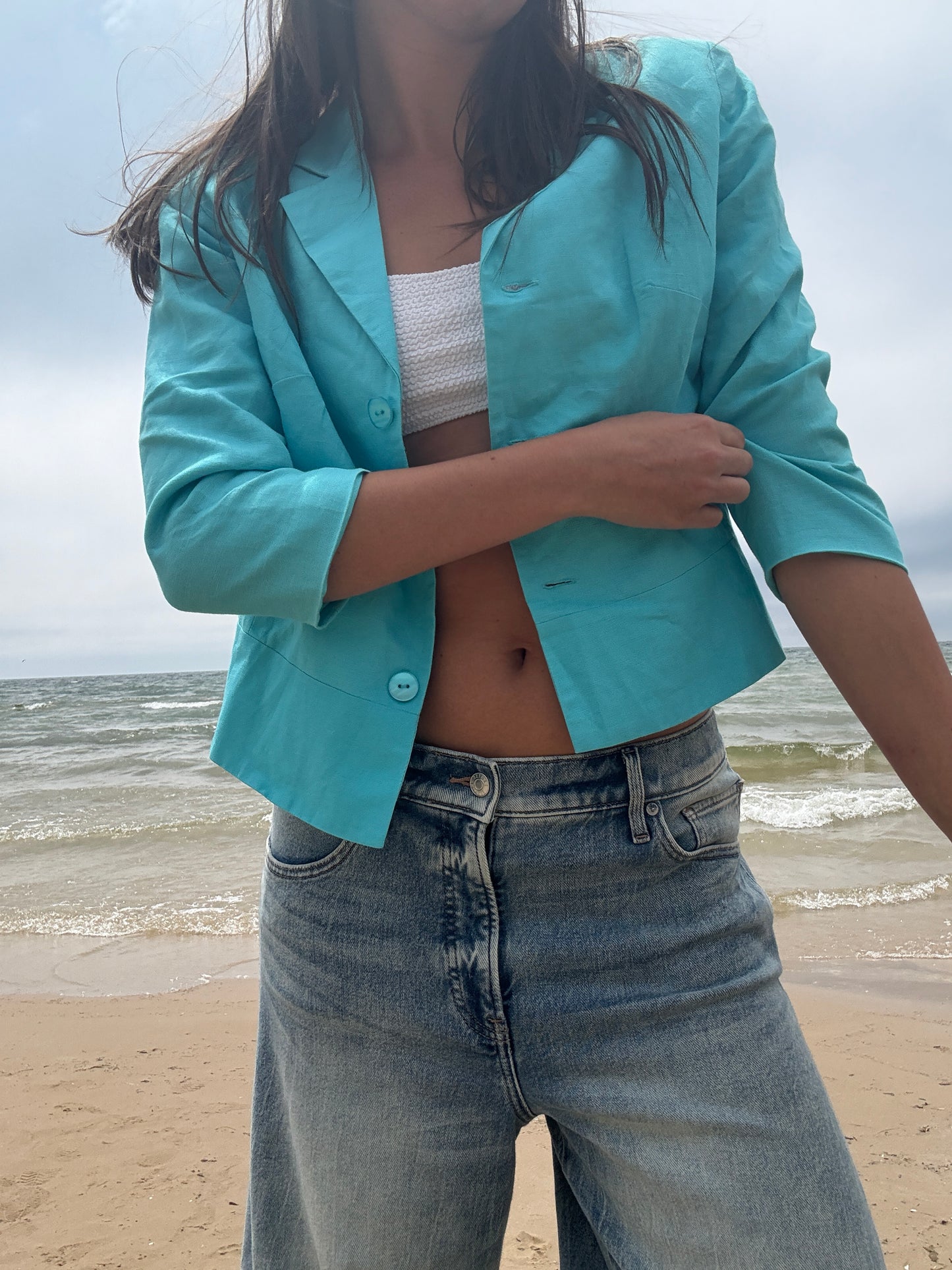 Summer Teal Cropped Blazer