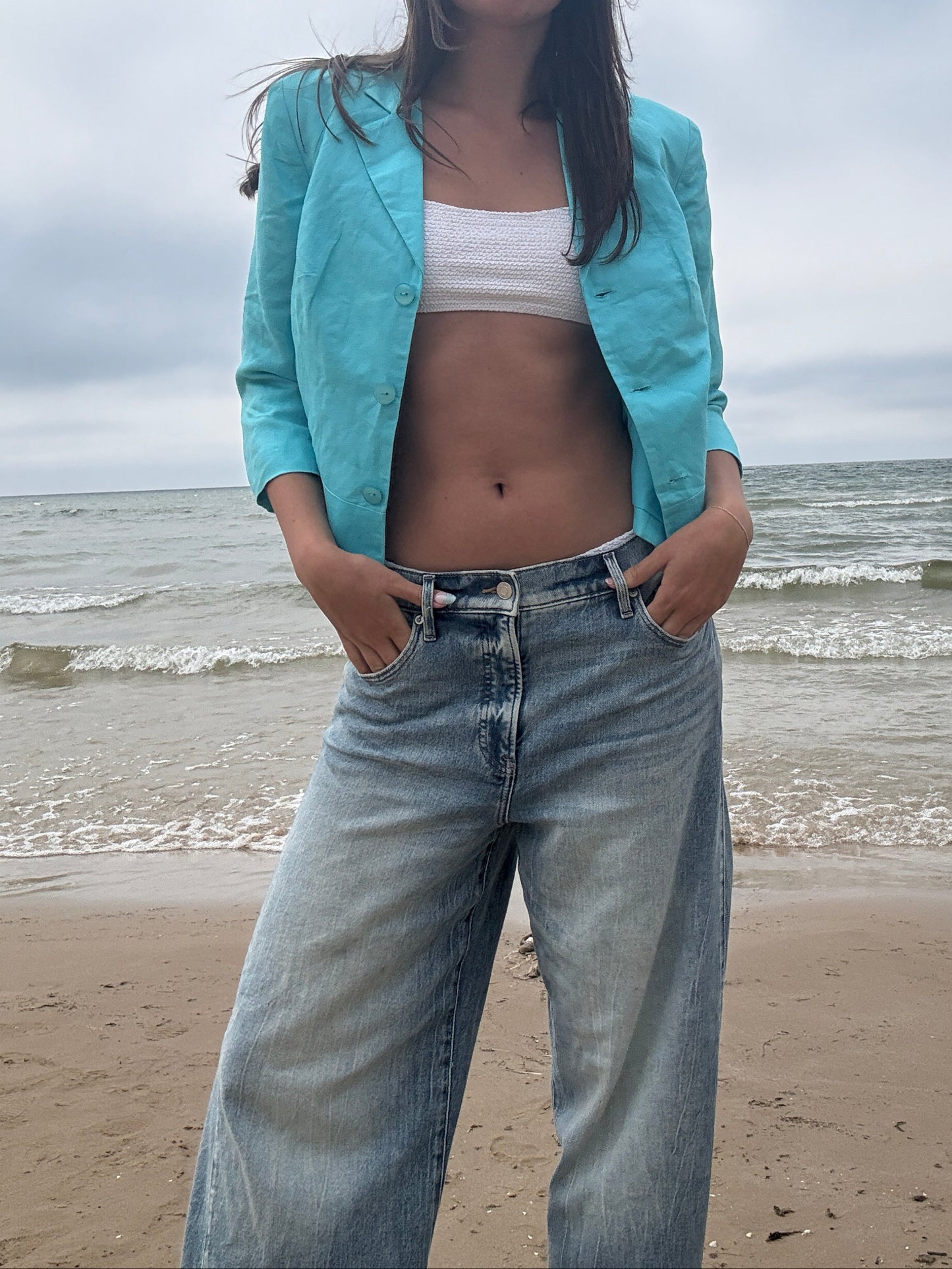 Summer Teal Cropped Blazer