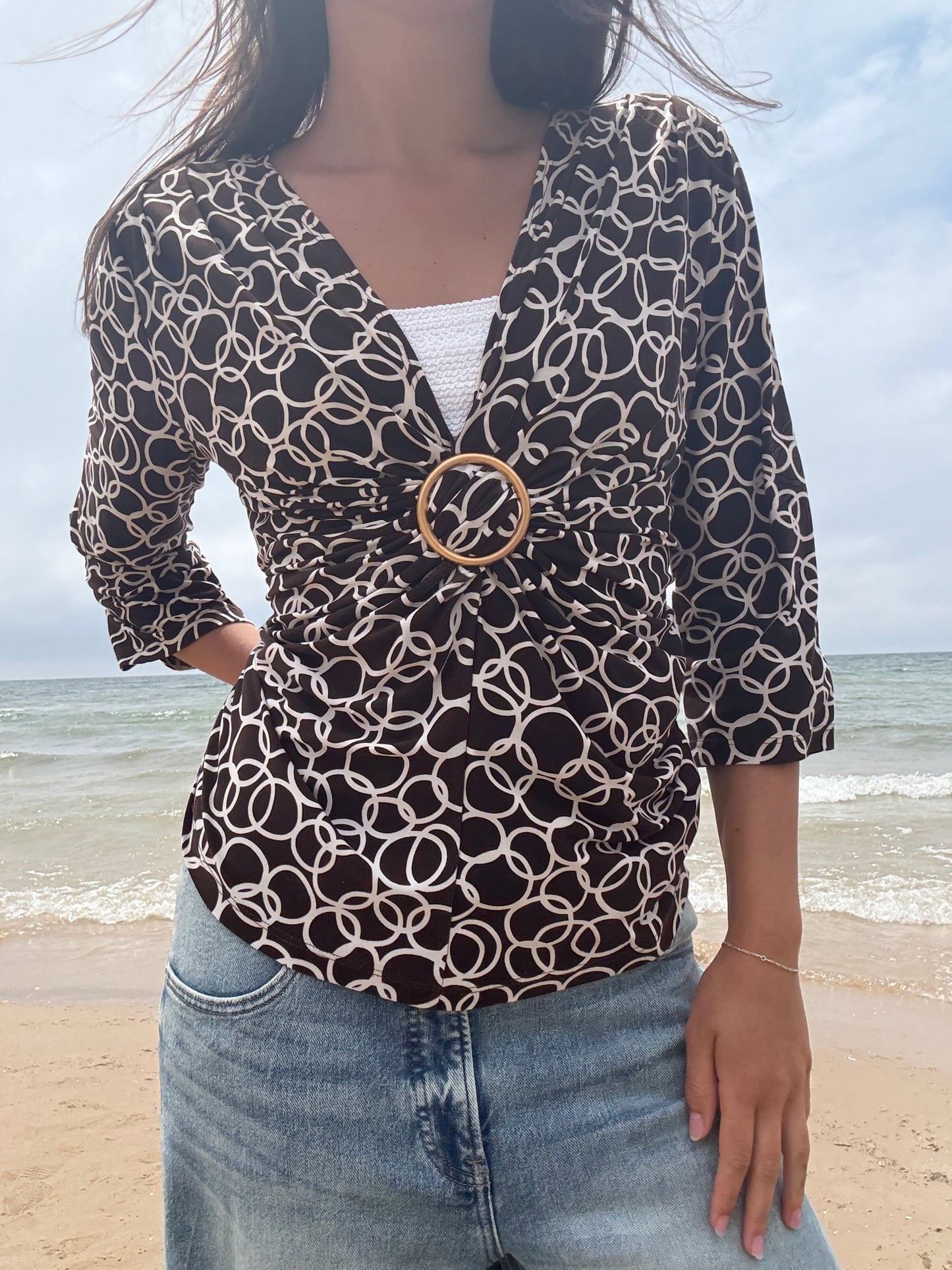 Vintage Brown & Gold Wrap Top