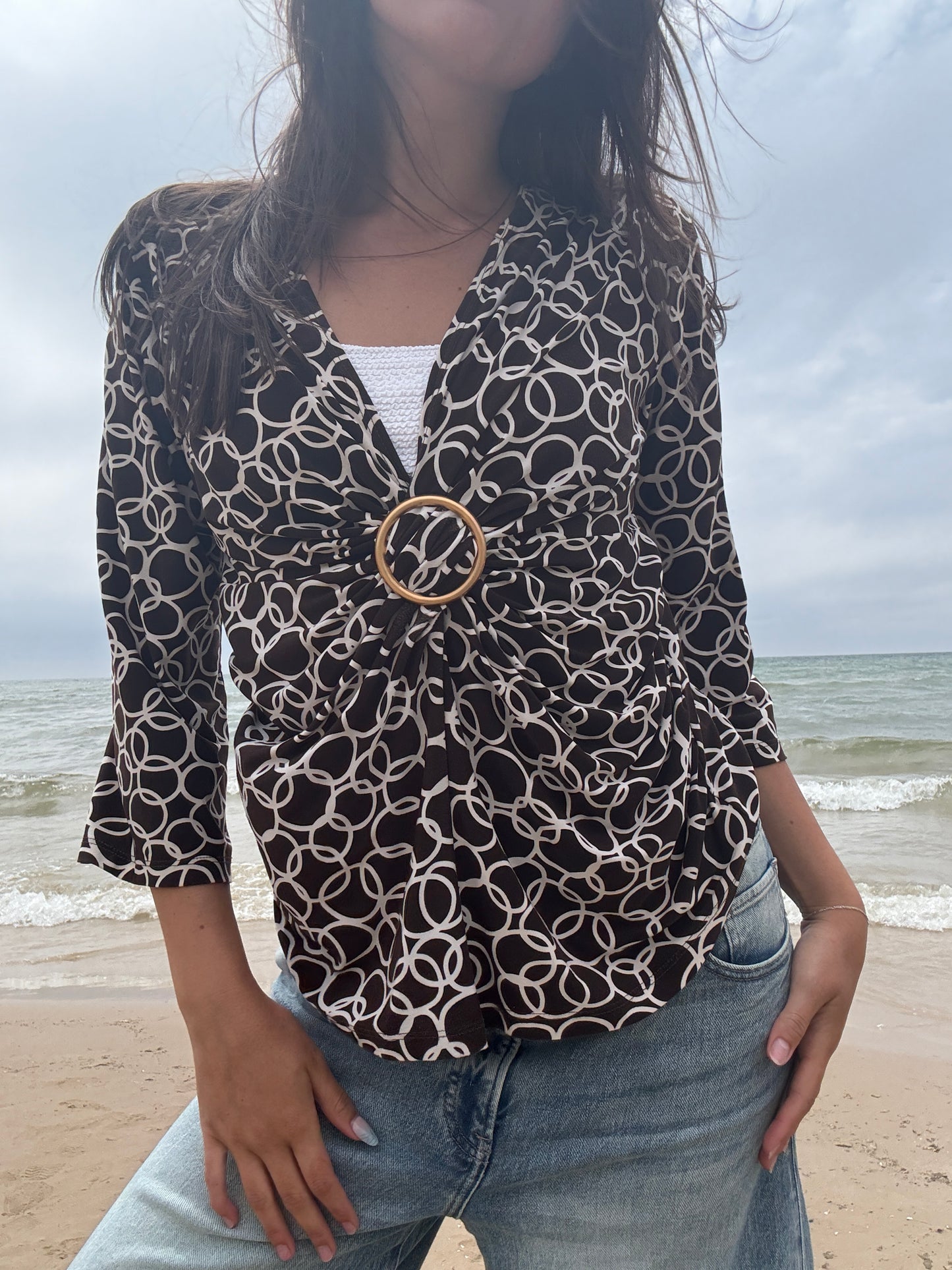 Vintage Brown & Gold Wrap Top