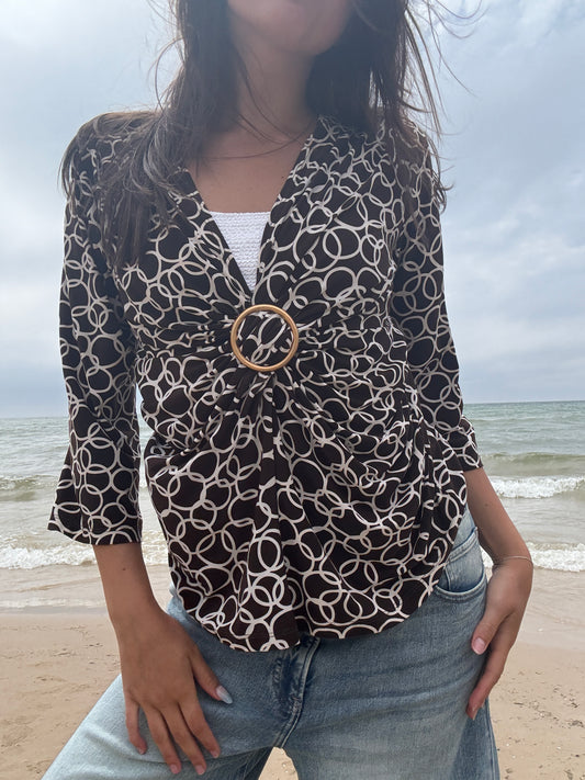 Vintage Brown & Gold Wrap Top