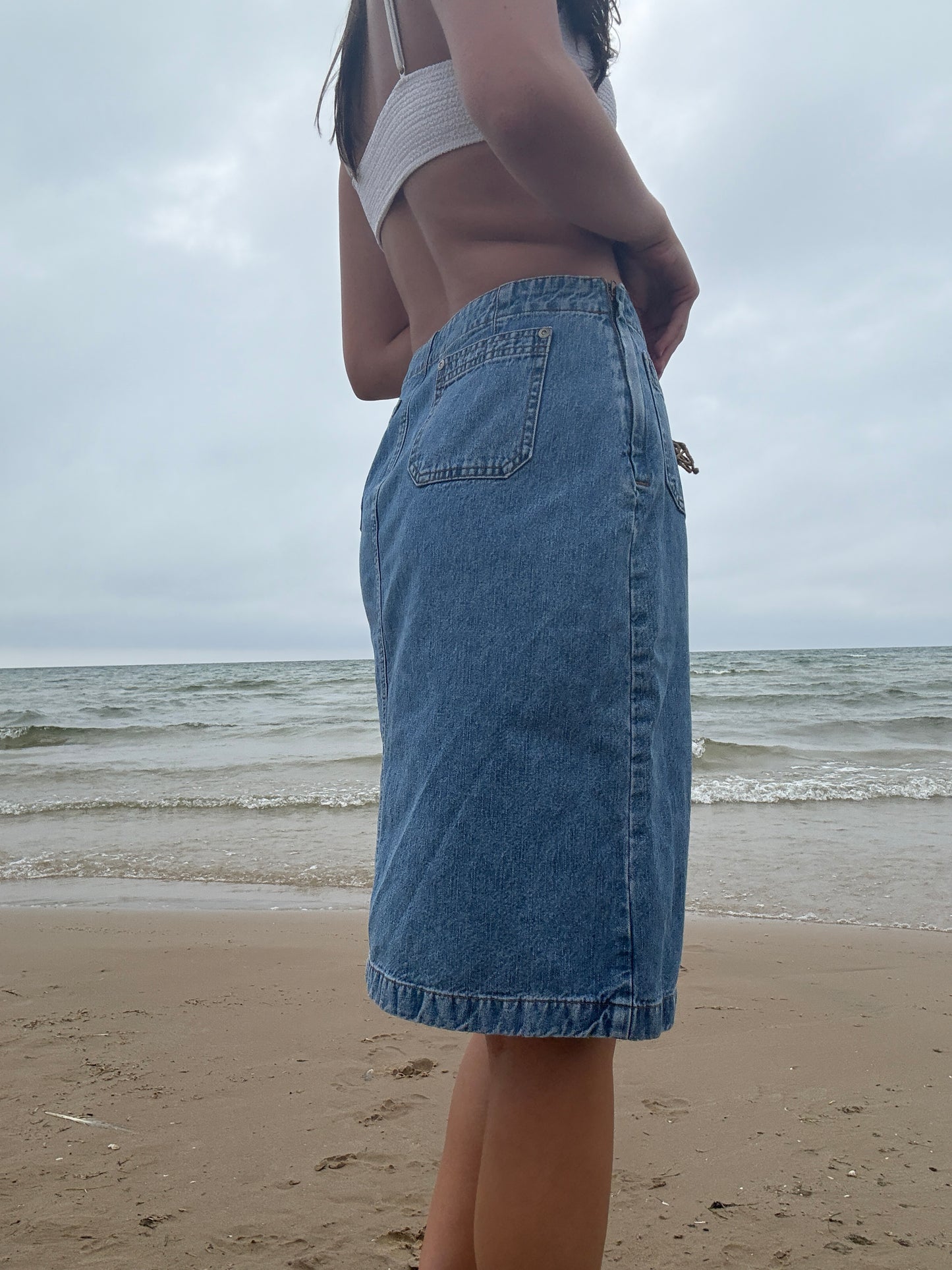 Vintage Lace up Midi Denim Skirt