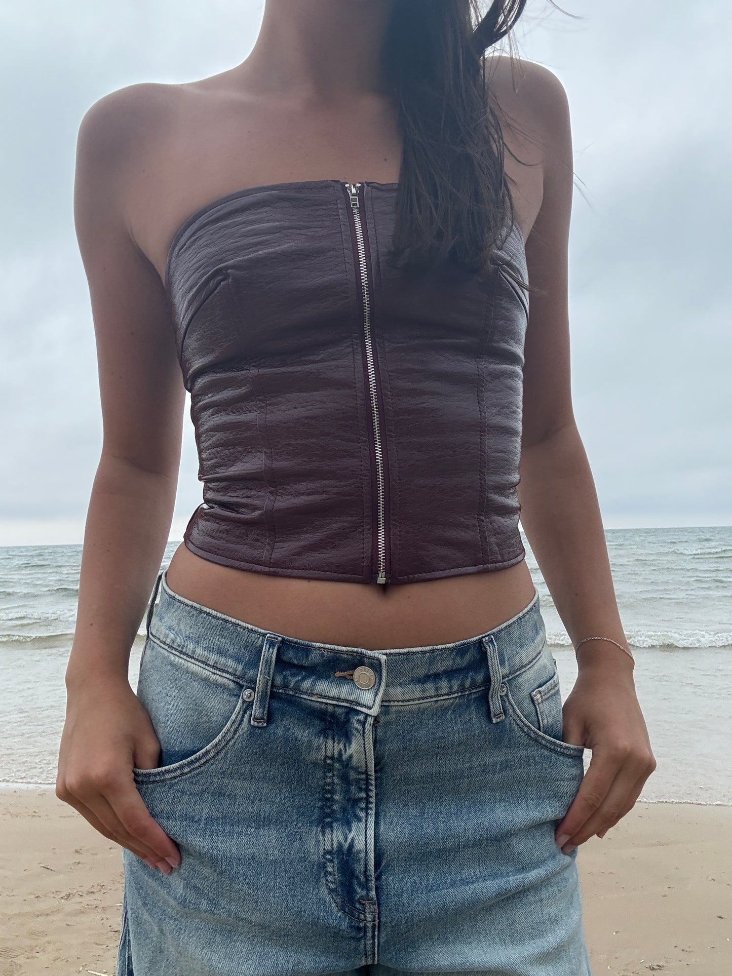 Red Faux Leather Night Out Top