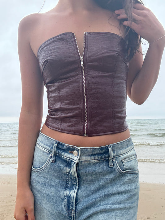 Red Faux Leather Night Out Top