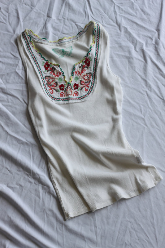 Summer Embroidered Ribbed Tank Top