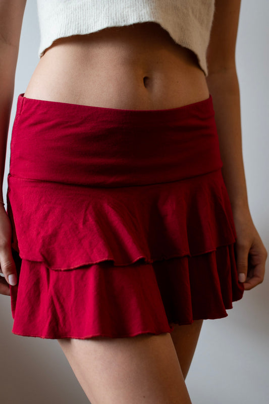 Red Mini Ruffle Skirt